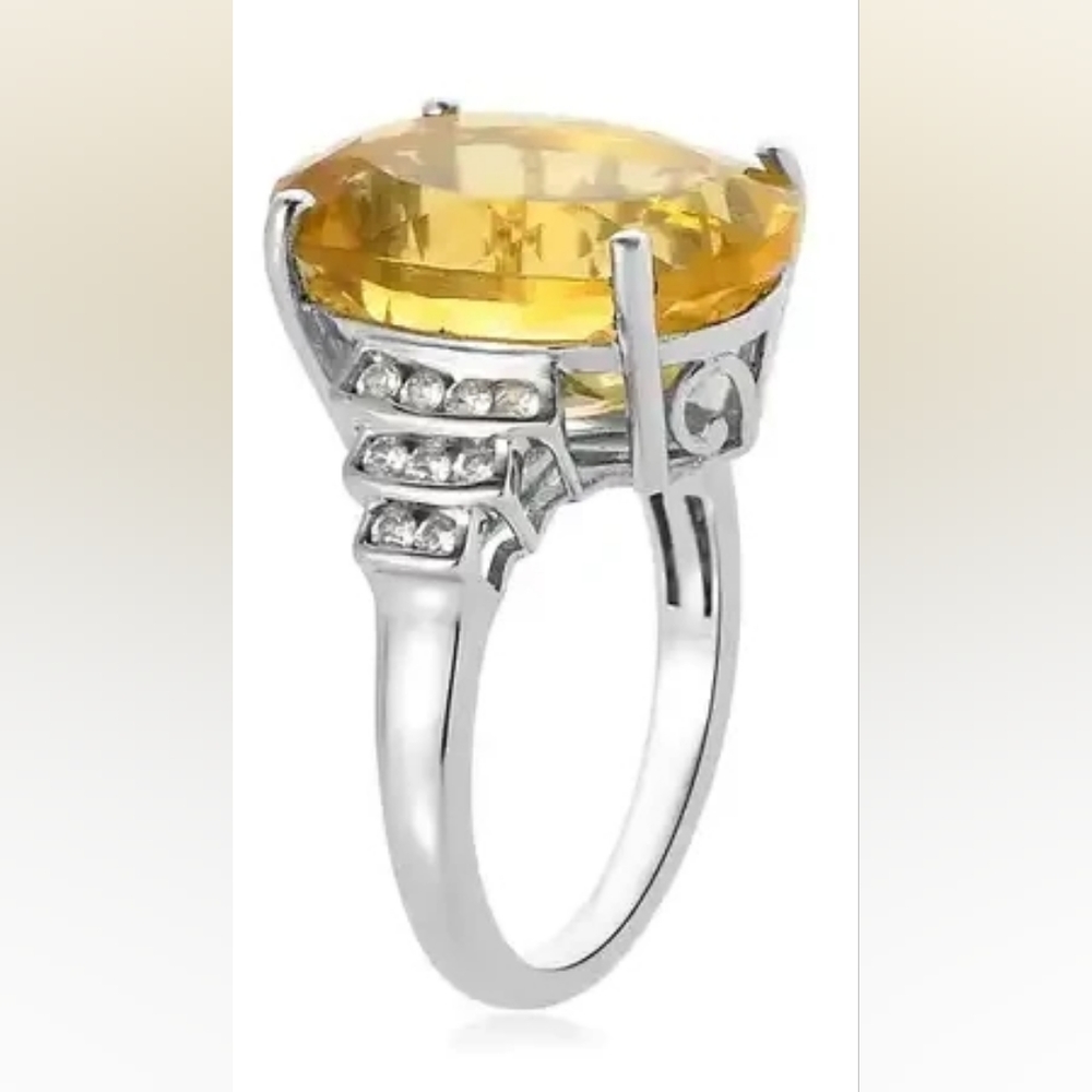 Canary Fluorite and White Zircon Ring in Platinum Over Sterling Silver - Picture 4 of 6